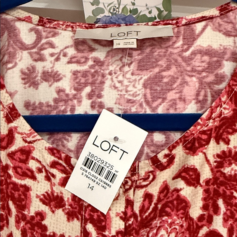 LOFT Red and White Floral Dress - Picture 6 of 7